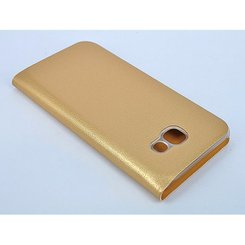 Кожаный фирменный чехол Flip Wallet для Samsung Galaxy A5 2017 золотой