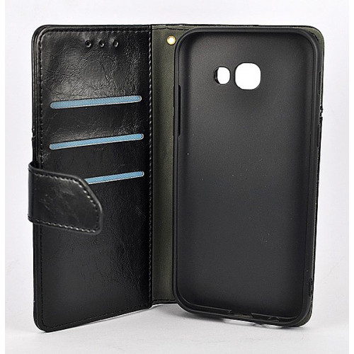 Черный дизайнерский кожаный чехол-книжка для Samsung Galaxy A5 2017 с магнитной застежкой и отделом для пластиковых карт
