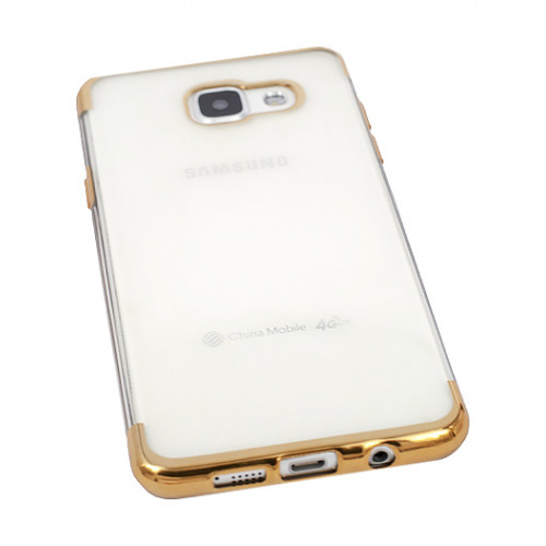 Силиконовый фирменный бампер Clear View на Samsung Galaxy A5 2016 года золотого цвета