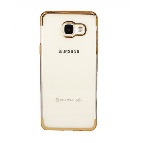 Силиконовый фирменный бампер Clear View на Samsung Galaxy A5 2016 года золотого цвета