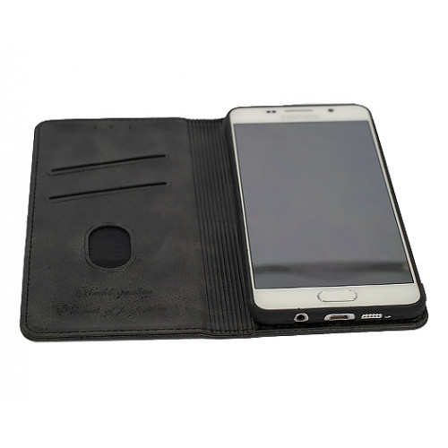 Черный дизайнерский кожаный чехол-книжка для Samsung Galaxy A5 2016 года с отделом для пластиковых карт