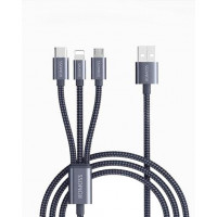 Зарядное устройство Romoss CB25A 3в1 (Lightning+Micro-USB+Type-C) плетенное серого цвета (1.5 м)