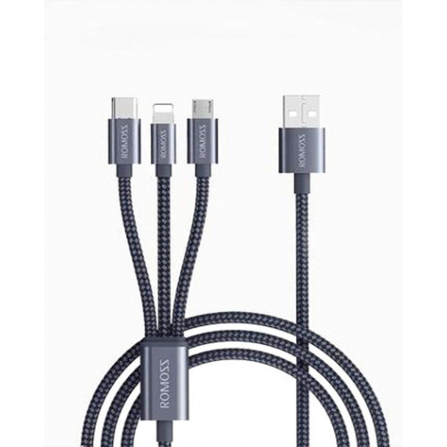 Зарядное устройство Romoss 3в1 (Lightning+Micro-USB+Type-C) плетенное серого цвета (1.5 м)