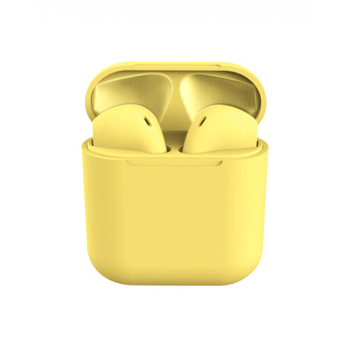 Беспроводные наушники i12 Pods с зарядным чехлом желтого цвета