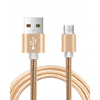 Золотой плетеный кабель micro USB длина 2 метра