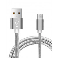 Серебряный плетеный кабель micro USB длина 1 метр