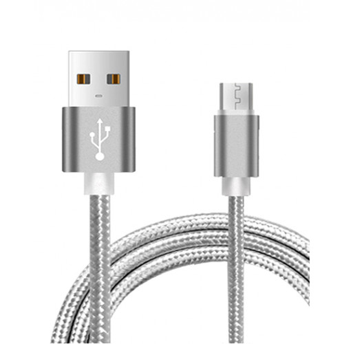 Серебряный плетеный кабель micro USB длина 3 метра