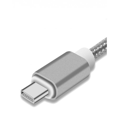 Серебряный плетеный кабель USB Type-C длина 1 метр