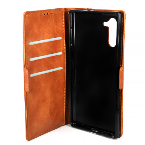 Коричневый кожаный кейс для Samsung Galaxy Note 10 (N970) с отделом для пластиковых карт и магнитной застежкой