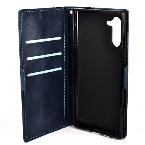 Синий кожаный чехол-книжка для Samsung Galaxy Note 10 (N970) с отделом для пластиковых карт и магнитной застежкой
