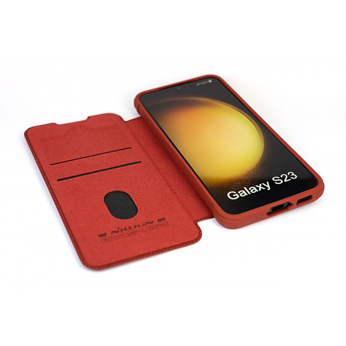 Красный премиум чехол-книжка на Samsung Galaxy S23 (SM-S911) с отделом для пластиковых карт