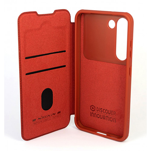 Красный премиум чехол-книжка на Samsung Galaxy S23 (SM-S911) с отделом для пластиковых карт