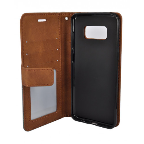 Коричневый кожаный чехол-книжка для Samsung Galaxy S8 с отделом для пластиковых карт 