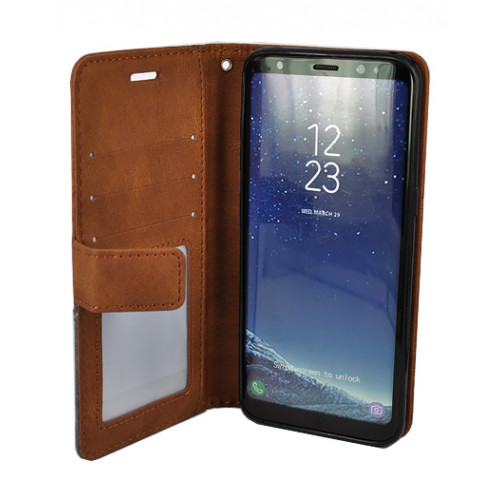 Коричневый кожаный чехол-книжка для Samsung Galaxy S8 с отделом для пластиковых карт 