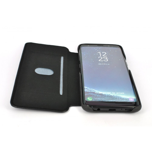 Фирменный черный кожаный премиум чехол-книжка для Samsung Galaxy S8 с отделом для пластиковых карт