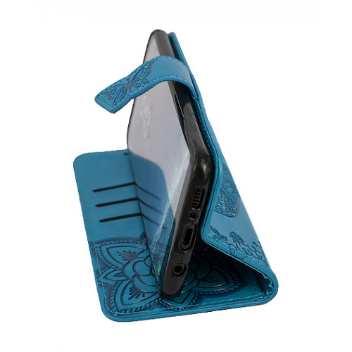 Дизайнерский фирменный чехол для Samsung Galaxy S8 Plus с магнитной застежкой и отделом для пластиковых карт голубой