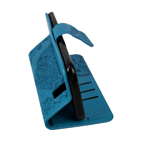 Дизайнерский фирменный чехол для Samsung Galaxy S8 Plus с магнитной застежкой и отделом для пластиковых карт голубой