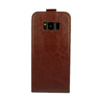 Кожаный фирменный чехол-флип для Samsung Galaxy S8 коричневого цвета с отделом для пластиковых карт