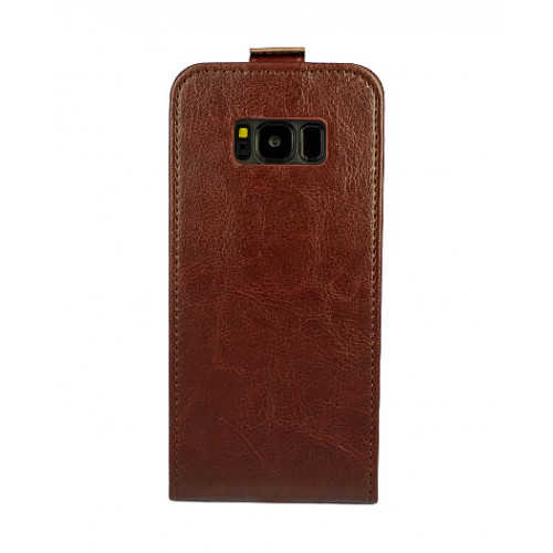 Дизайнерский кожаный фирменный чехол-флип для Samsung Galaxy S8 коричневого цвета