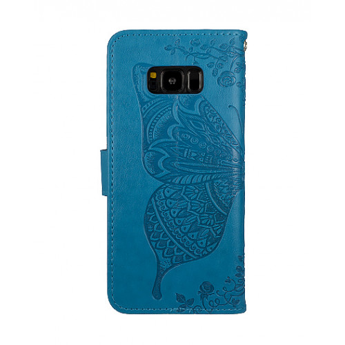 Дизайнерский фирменный чехол для Samsung Galaxy S8 с магнитной застежкой и отделом для пластиковых карт голубой