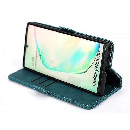 Зеленый кожаный премиум чехол-книжка для Samsung Galaxy Note 10 Plus с отделом для пластиковых карт 