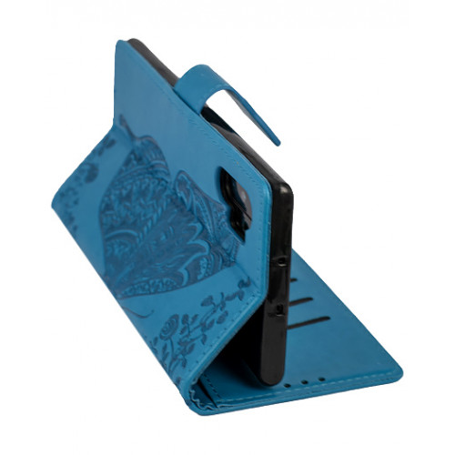 Дизайнерский фирменный чехол для Samsung Galaxy Note 10 Plus с магнитной застежкой и отделом для пластиковых карт голубой