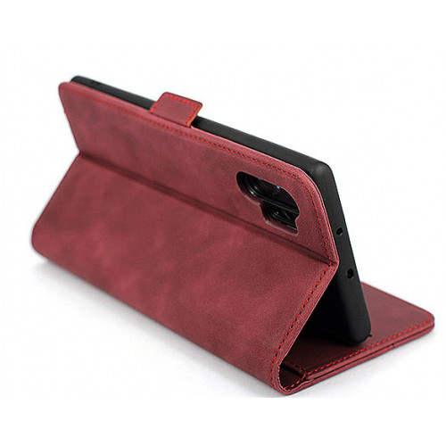 Бордовый кожаный премиум чехол-книжка для Samsung Galaxy Note 10 Plus с отделом для пластиковых карт 