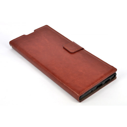 Коричневый кожаный чехол-книжка для Samsung Galaxy Note 10 Plus с отделом для пластиковых карт и магнитной застежкой