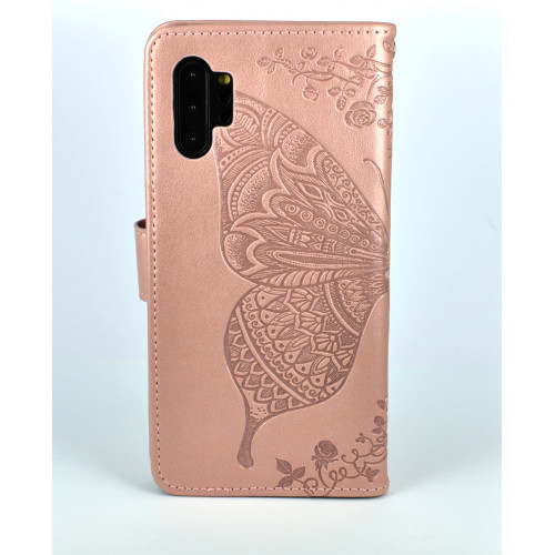 Дизайнерский фирменный чехол для Samsung Galaxy Note 10 Plus с магнитной застежкой и отделом для пластиковых карт розовый