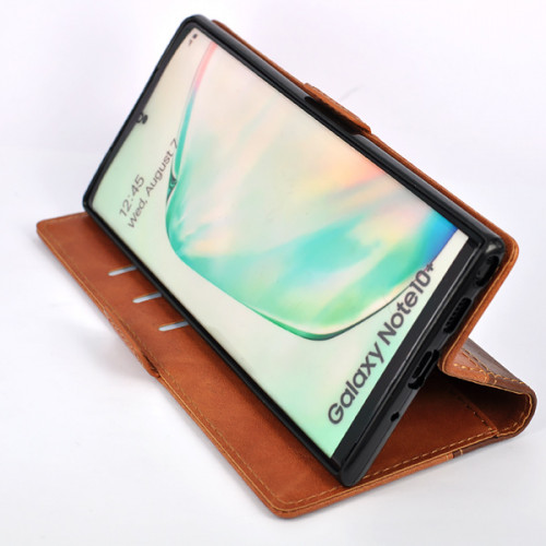 Коричневый кожаный кейс для Samsung Galaxy Note 10 Plus (N975) с отделом для пластиковых карт и магнитной застежкой