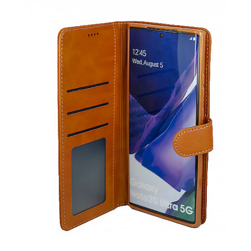 Фирменный кожаный коричневый чехол для Samsung Galaxy Note 20 Ultra (N985F) с магнитной застежкой и отделом для пластиковых карт
