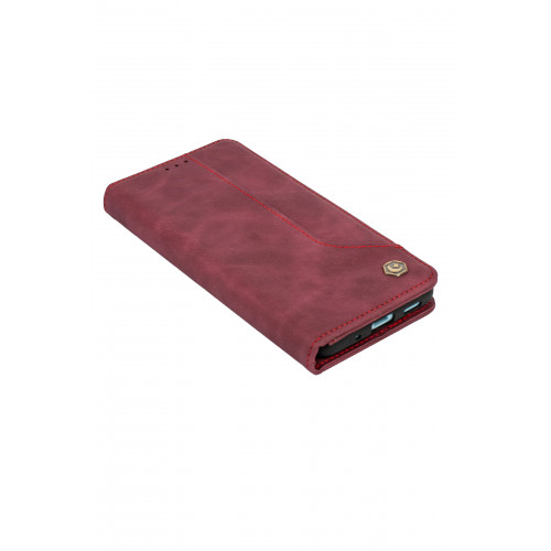 Бордовый кожаный премиум чехол-книжка для Samsung Galaxy S20 (G980) с отделом для пластиковых карт 