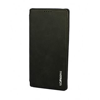 Черный кожаный премиум чехол-обложка для Samsung Galaxy S22 Ultra с отделом для пластиковых карт