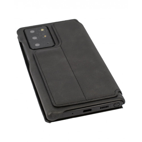 Черный кожаный премиум чехол-обложка для Samsung Galaxy Note 20 Ultra (N985F) с отделом для пластиковых карт