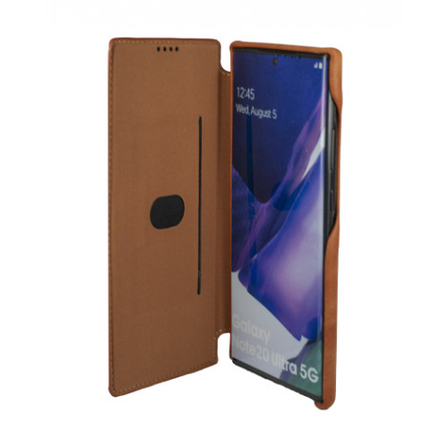 Коричневый кожаный премиум чехол-обложка для Samsung Galaxy Note 20 Ultra (N985F) с отделом для пластиковых карт