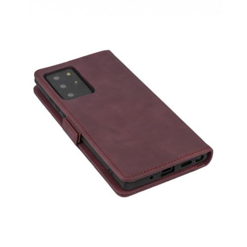 Бордовый кожаный оригинальный чехол-книжка для Samsung Galaxy Note 20 Ultra (SM-N985F) с отделом для пластиковых карт 