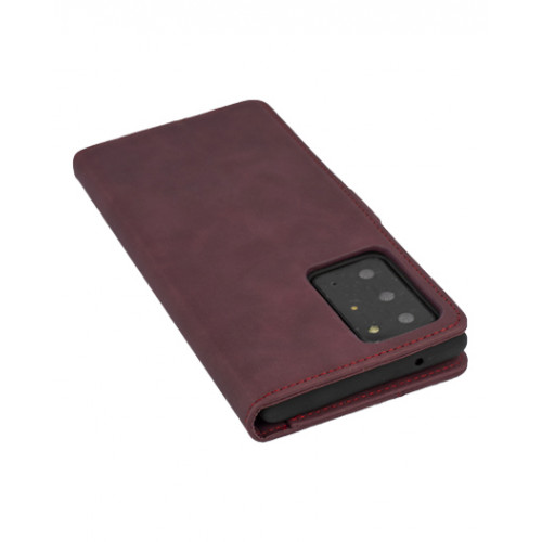 Бордовый кожаный оригинальный чехол-книжка для Samsung Galaxy Note 20 Ultra (SM-N985F) с отделом для пластиковых карт 