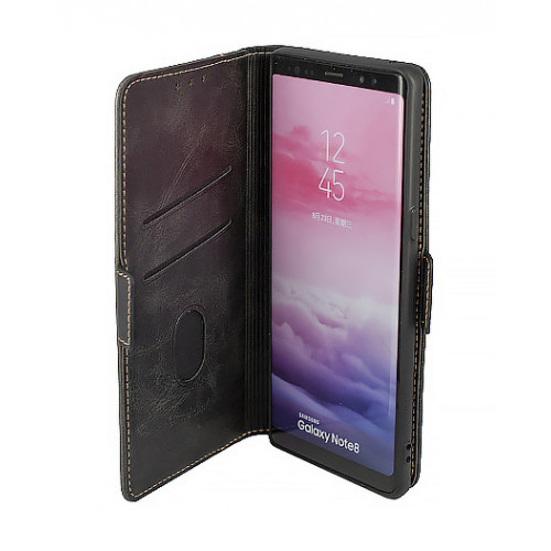 Серый фирменный премиум чехол-книжка для Samsung Galaxy Note 8 с магнитной застежкой и отделом для пластиковых карт