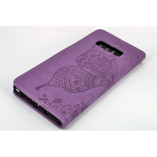 Дизайнерский фирменный чехол для Samsung Galaxy Note 8 с магнитной застежкой и отделом для пластиковых карт фиолетовый