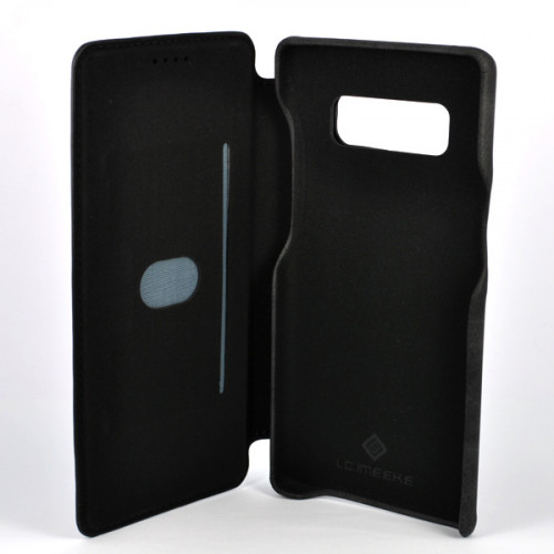 Черный кожаный премиум чехол-обложка для Samsung Galaxy Note 8 с отделом для пластиковых карт
