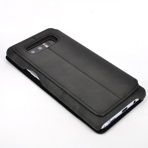Черный кожаный премиум чехол-обложка для Samsung Galaxy Note 8 с отделом для пластиковых карт