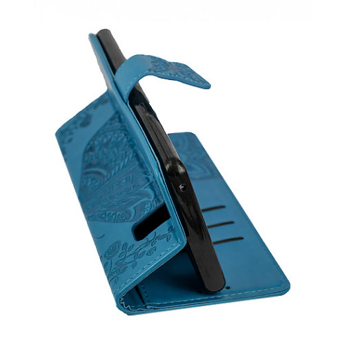 Дизайнерский фирменный чехол для Samsung Galaxy Note 8 с магнитной застежкой и отделом для пластиковых карт голубой