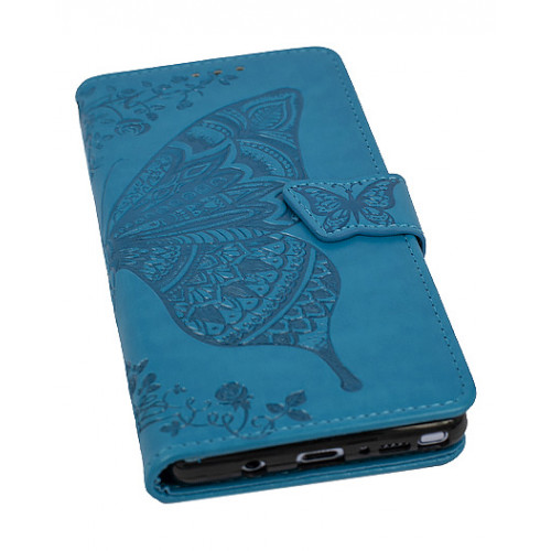 Дизайнерский фирменный чехол для Samsung Galaxy Note 8 с магнитной застежкой и отделом для пластиковых карт голубой