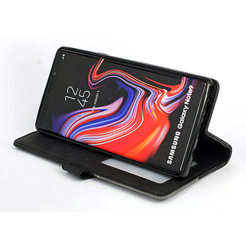 Черный кожаный премиум чехол-книжка для Samsung Galaxy Note 9 с отделом для пластиковых карт 