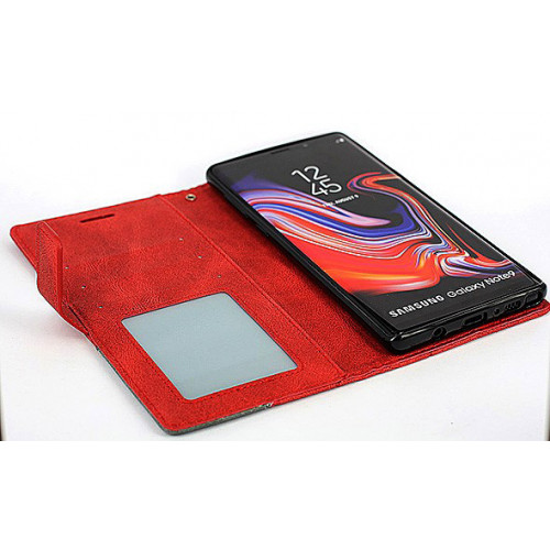 Красный кожаный чехол-книжка для Samsung Galaxy Note 9 с отделом для пластиковых карт