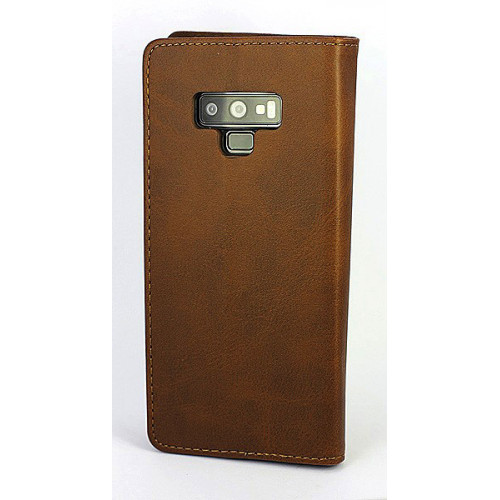 Коричневый кожаный премиум чехол-книжка для Samsung Galaxy Note 9 с отделом для пластиковых карт