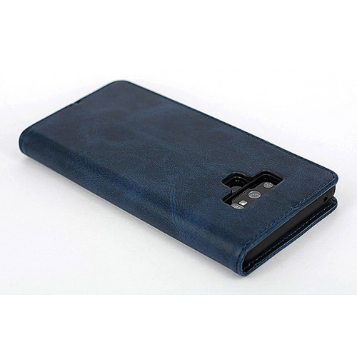 Синий кожаный премиум чехол-книжка для Samsung Galaxy Note 9 с отделом для пластиковых карт