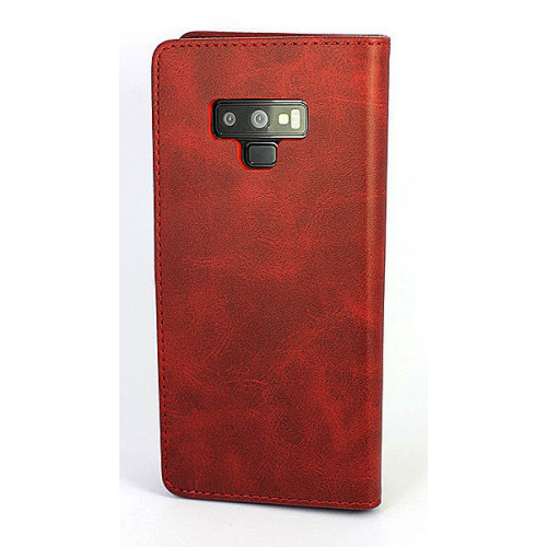 Красный кожаный премиум чехол-книжка для Samsung Galaxy Note 9 с отделом для пластиковых карт