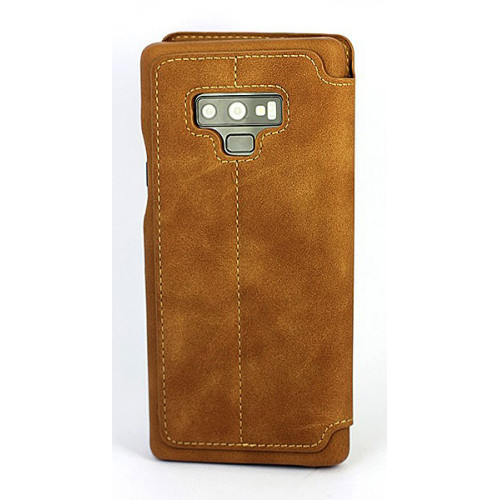 Коричневый кожаный премиум чехол-обложка для Samsung Galaxy Note 9 с отделом для пластиковых карт