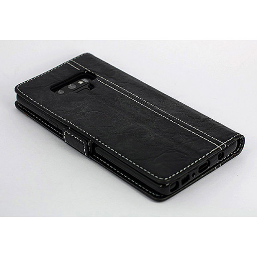 Черный кожаный чехол-книжка для Samsung Galaxy Note 9 с отделом для пластиковых карт и магнитной застежкой